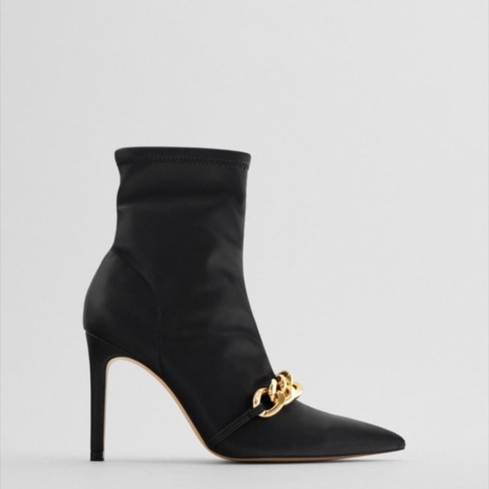 Zara Chain Detail Ankle Sock Style Heeled Booties